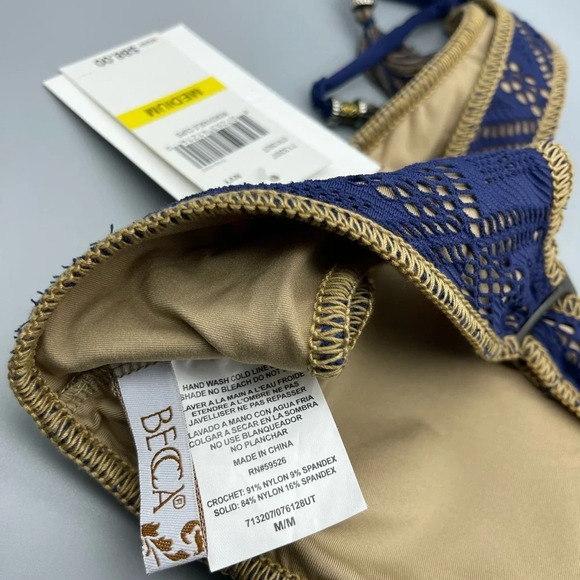 BECCA Wanderlust Crochet Tassel Bikini Top, NAVY, Size Medium, NWT​ - Picture 7 of 10